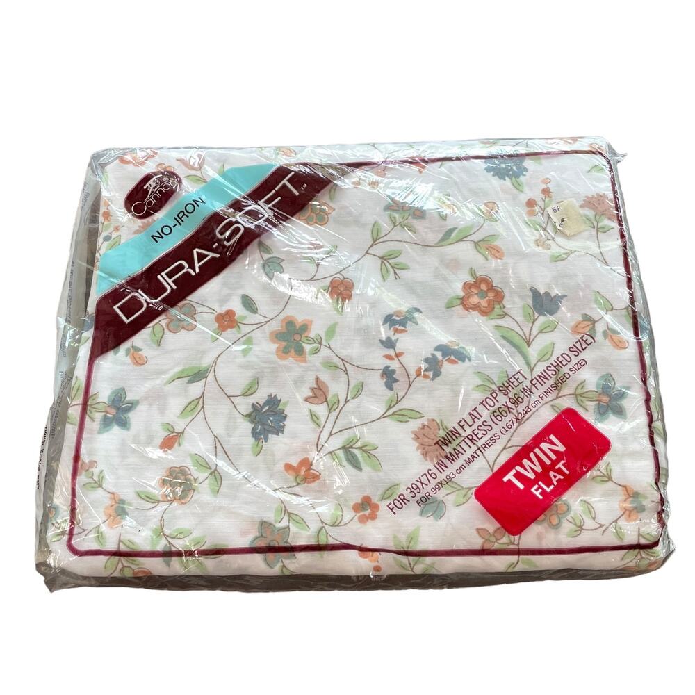 Vintage Cannon Dura Soft Twin Flat Sheet Floral Cottagecore NEW No Iron NOS